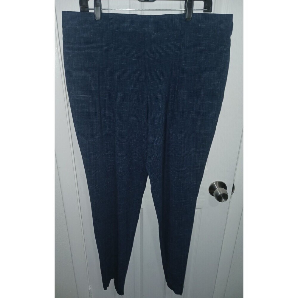 Hugo Boss Men's C-Hanry Wool Linen Blend Dress Pants Navy Blue Plaid‎ Check 42R